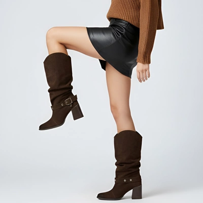 Botine de cowboy KARINO - 5875/015-L Mocca/Welur